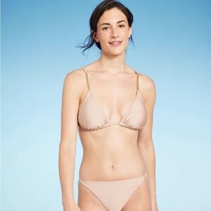 Women'sChain Strap Triangle Bikini Top Gold-Tone Detail, Removable Cups